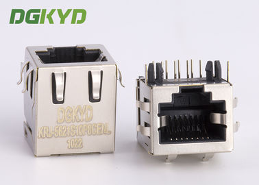 Conector trapezoide fêmea protegido da montagem rj45 Jack 10p8c do PWB, entrada lateral