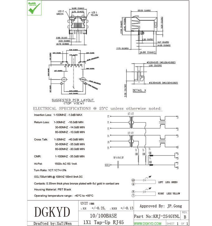 100 Lan Jack do pino Rj45 do porto 6 do gato 5 BAIXOS único para transceptores da fibra ótica