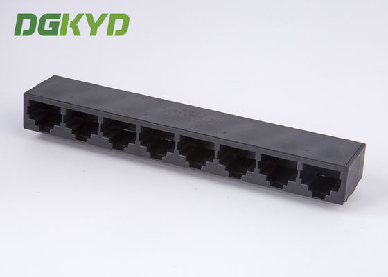 PBT Black Unshielded 8 Port Ganged Rj45 Connector Scoket For Ethernet Switch