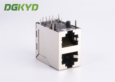 Shielded Magnetics Dual Port Rj45 Connector OFFSET STACK JACK 100 BaseT