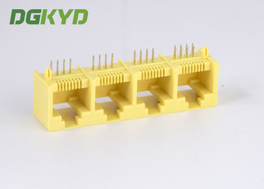 Yellow plastic housing 1X4 Multi Port RJ45 connectors ethernet female socket
