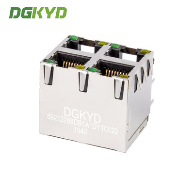 RJ45 Ethernet socket with light and shielded communication interface Metal Shielded 2X2 double deck 4 port RJ45 connectors without transfomer DGKYD59212288DB1A1DY1C022