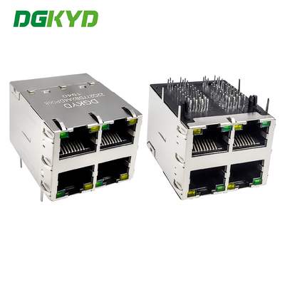 Interface empilhada RJ45 tomada Ethernet 2X2 com blindagem de faixa de luz POE conector gigabit DGKYD22Q277DB2A4DP068 (POE+)