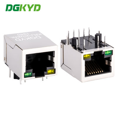Conector Ethernet Cat6a Blindado Metálico Fêmea RJ45 Com Transformador, LED G/Y KRJ-202ENL