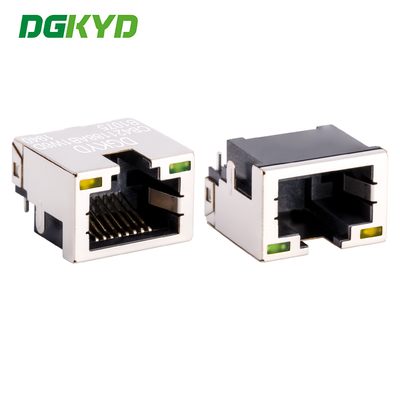 Jack RJ45 SMT de baixo perfil com blindagem metálica Conector RJ45 SMT de placa de dissipação 4.2 DIP com blindagem e luz DGKYDCB421188AB1W6DB1075