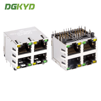 RJ45 Ethernet socket with light and shielded communication interface Metal Shielded 2X2 double deck 4 port RJ45 connectors without transfomer DGKYD59212288DB1A1DY1C022