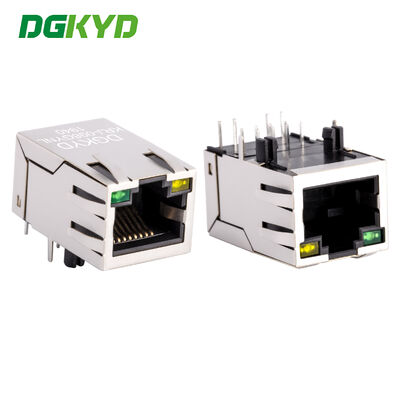 Conector RJ45 com tomada de 100 Mbps e cabeça de cristal de luz blindada com tomada de alta velocidade KRJ-098GYNL de 100 Mbps
