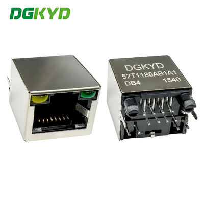 Soquete de porta única RJ45 8P8C com blindagem de faixa de luz pin plano dourado 6U DGKYD52T1188AB1A1DB4