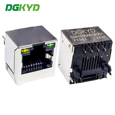 Soquete de porta de rede RJ45 sem transformador 8P8C com LED de inserção direta vertical RJ45 DGKYD52A1188AB1A3D1Y1143
