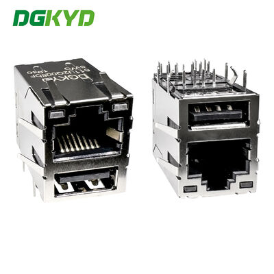 Conector de rede RJ45+USB2.0 com tomada de interface de iluminação e blindagem DGKYD611U2Q008DF5WD