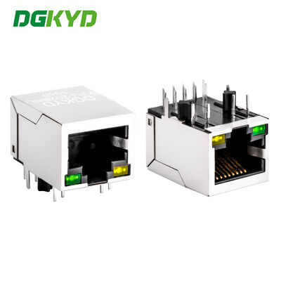 Porta única Gigabit Ethernet 10 pinos PCB blindado RJ45 Jack modular com LED verde/amarelo