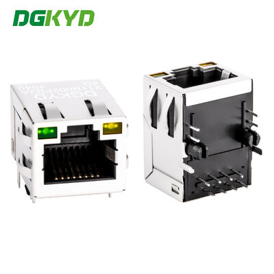 Jack modular RJ45 com placas de ouro 6u de porta única e LED para aplicações de PCB