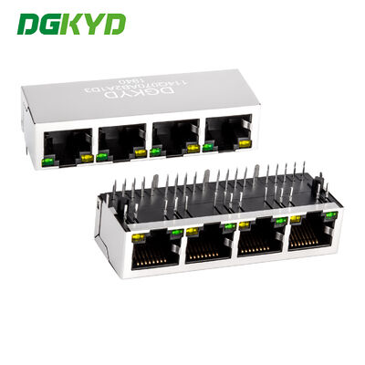 Conector Modular RJ45 Blindado de Quatro Portas 1000 Base-Tx com LED e Montagem em PCB