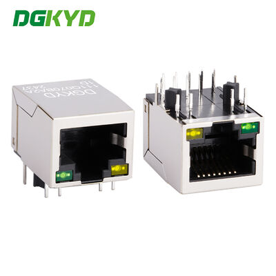 Conector RJ45 Blindado Gigabit Ethernet DIP Mount com Transformador 10PIN, Luz e Blindagem