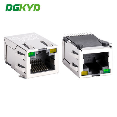 Conector RJ45 Blindado SMT de Porta Única com LED, Conector Modular RJ45 Blindado de Metal